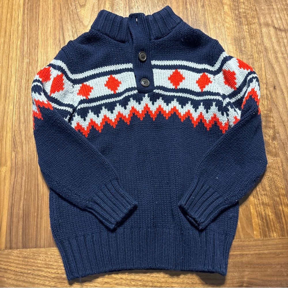 Boy Size XS (4) Gymboree Pullover Blue Sweater with 1/4 button